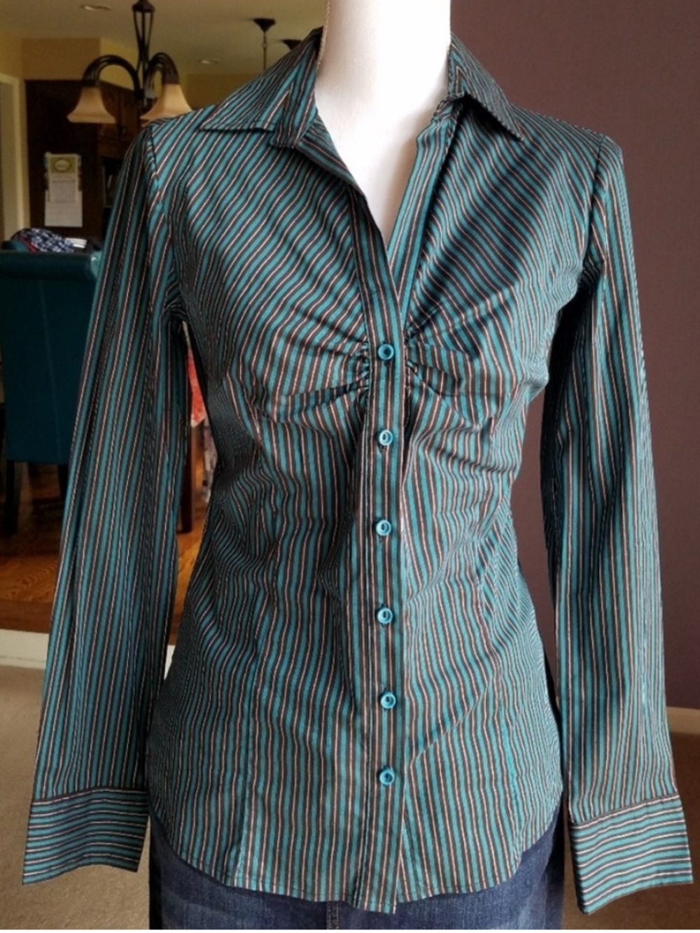 Dark Brown & Forest Green Striped Dress Shirt from Italy - NEW